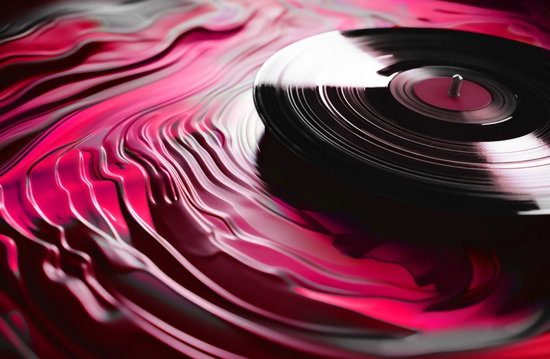 Vinyl record spinning in brightly colored paint