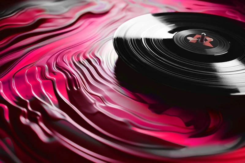 Vinyl record spinning in brightly colored paint